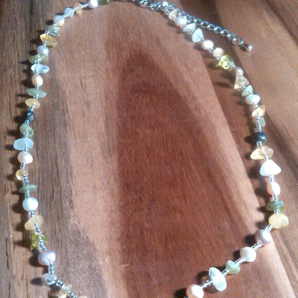 Freshwater Pearl and Multi Gemstone Stainless Steel Necklace - Picture 4 of 9